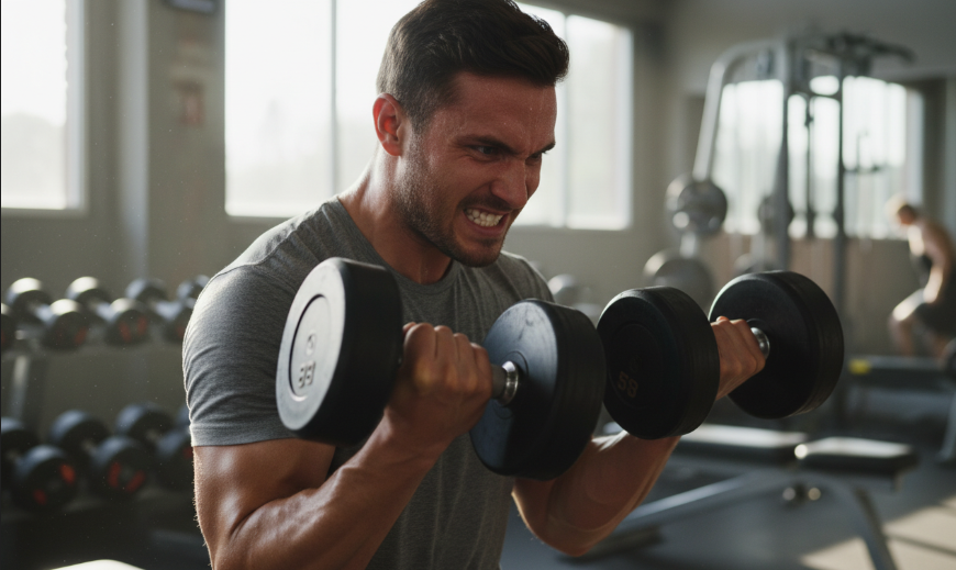 Person strength training in gym as part of a healthy lifestyle routine