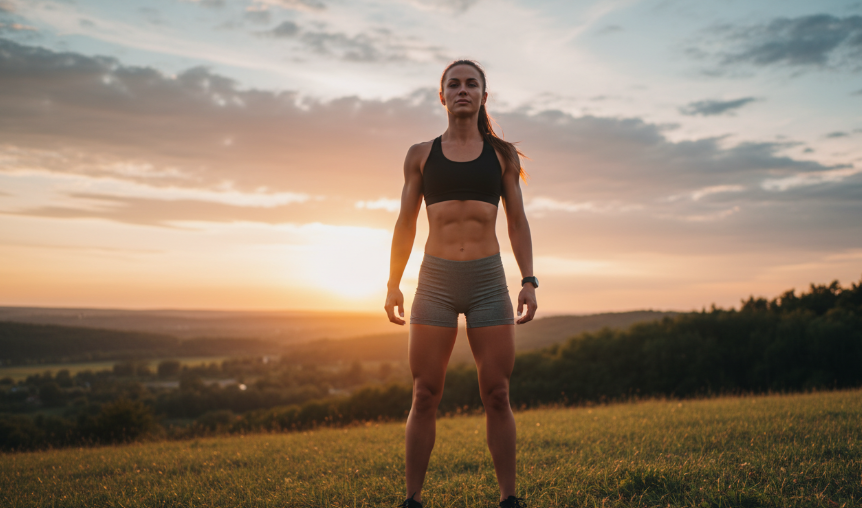 Outdoor fitness moment representing sustainable healthy weight loss