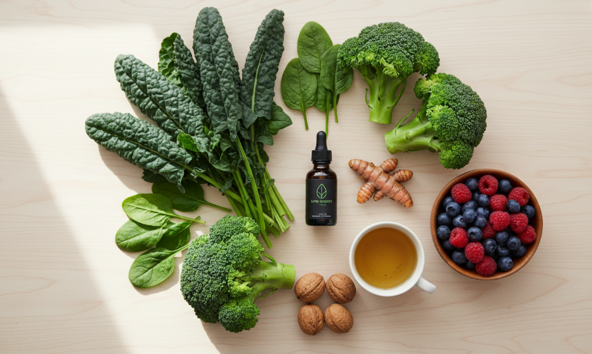 Colorful liver detox drinks with natural ingredients.