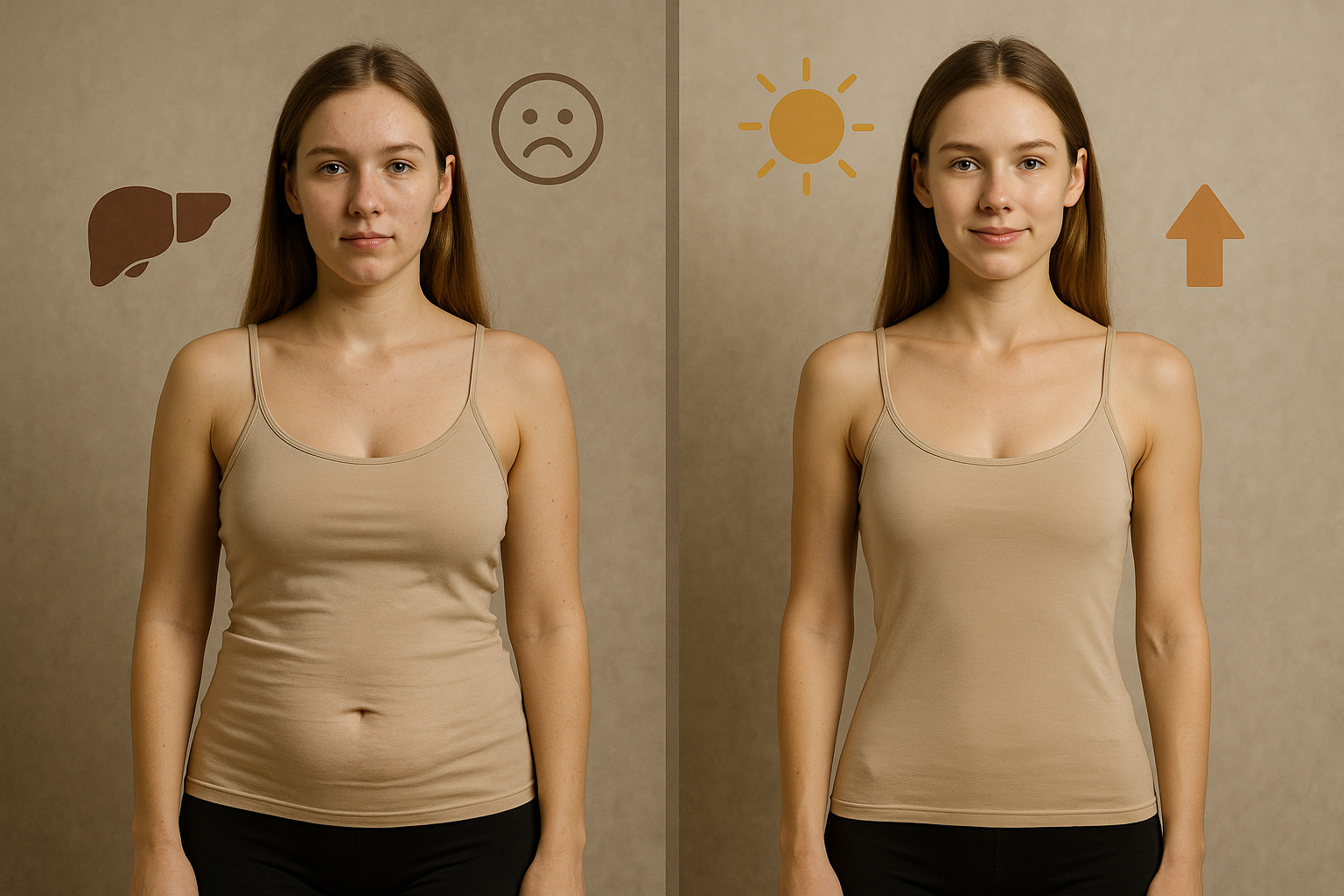 A visual comparison of energy and wellness before and after natural liver detox.