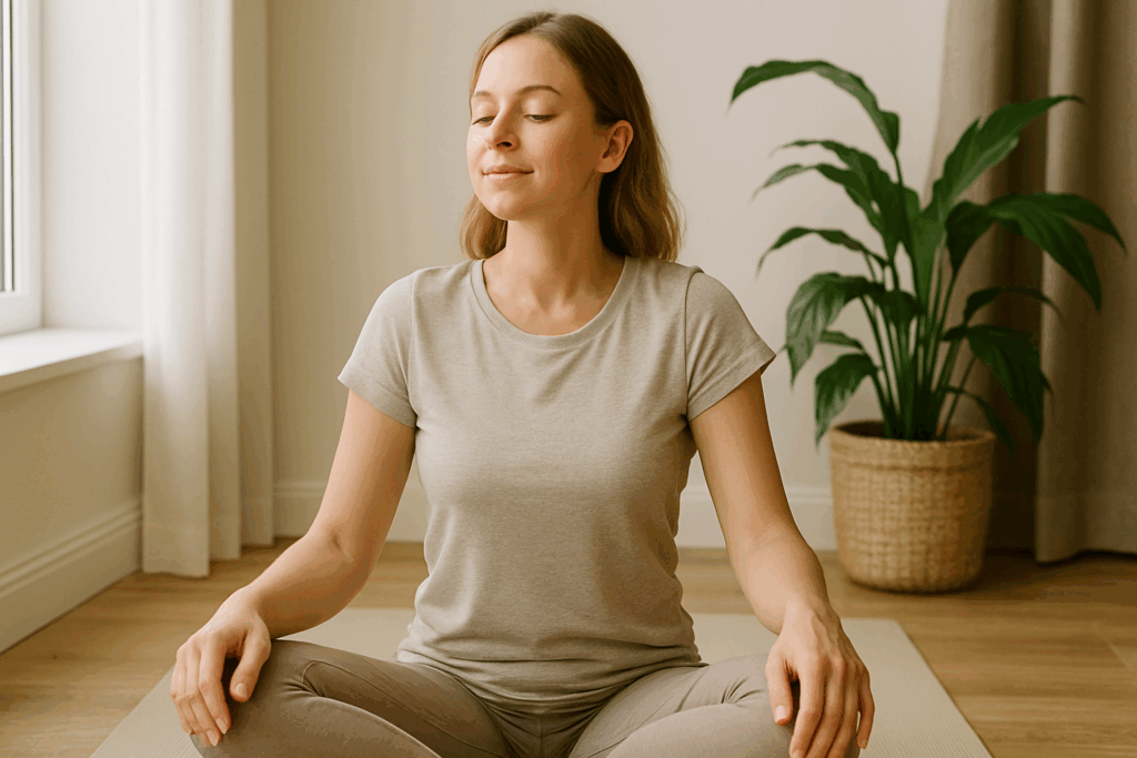 Woman doing somatic exercises to reduce cortisol