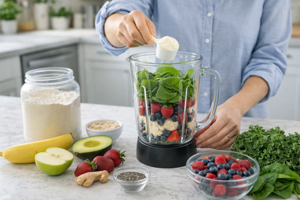 smoothie weight loss plan with protein and berries in glass jar
