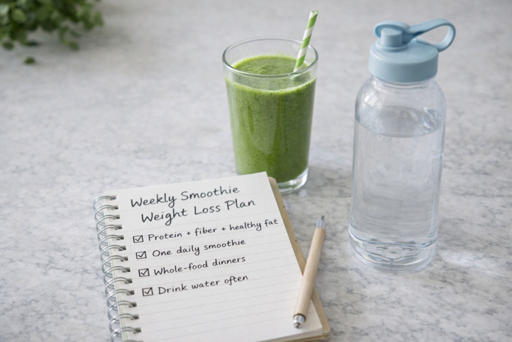healthy breakfast smoothie weight loss plan ingredients on table