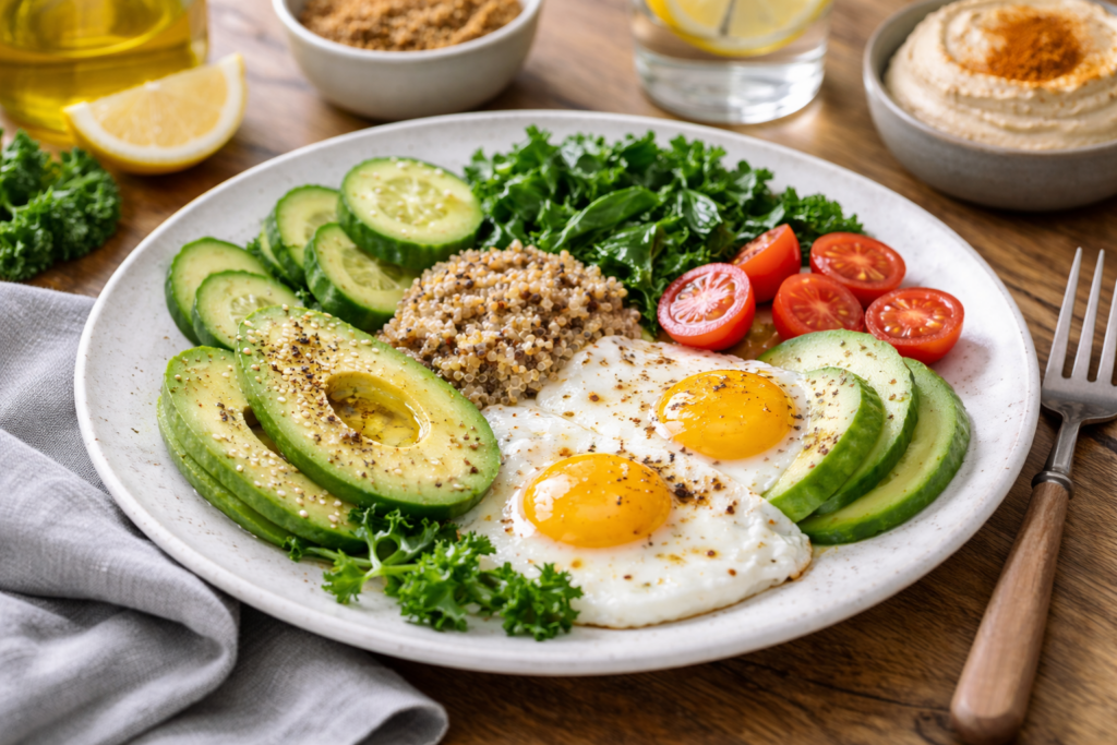 Balanced breakfast showing healthy meal ideas for weight loss